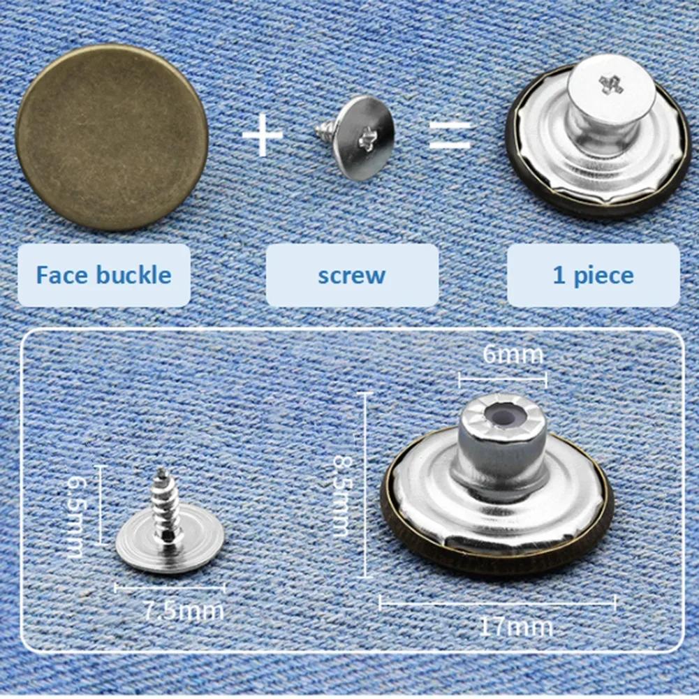 10ks náhradních knoflíků na džíny 17mm Sada na opravu kovových knoflíků bez šití Bez hřebíků Vyjímatelné knoflíky na džíny Šicí příslušenství