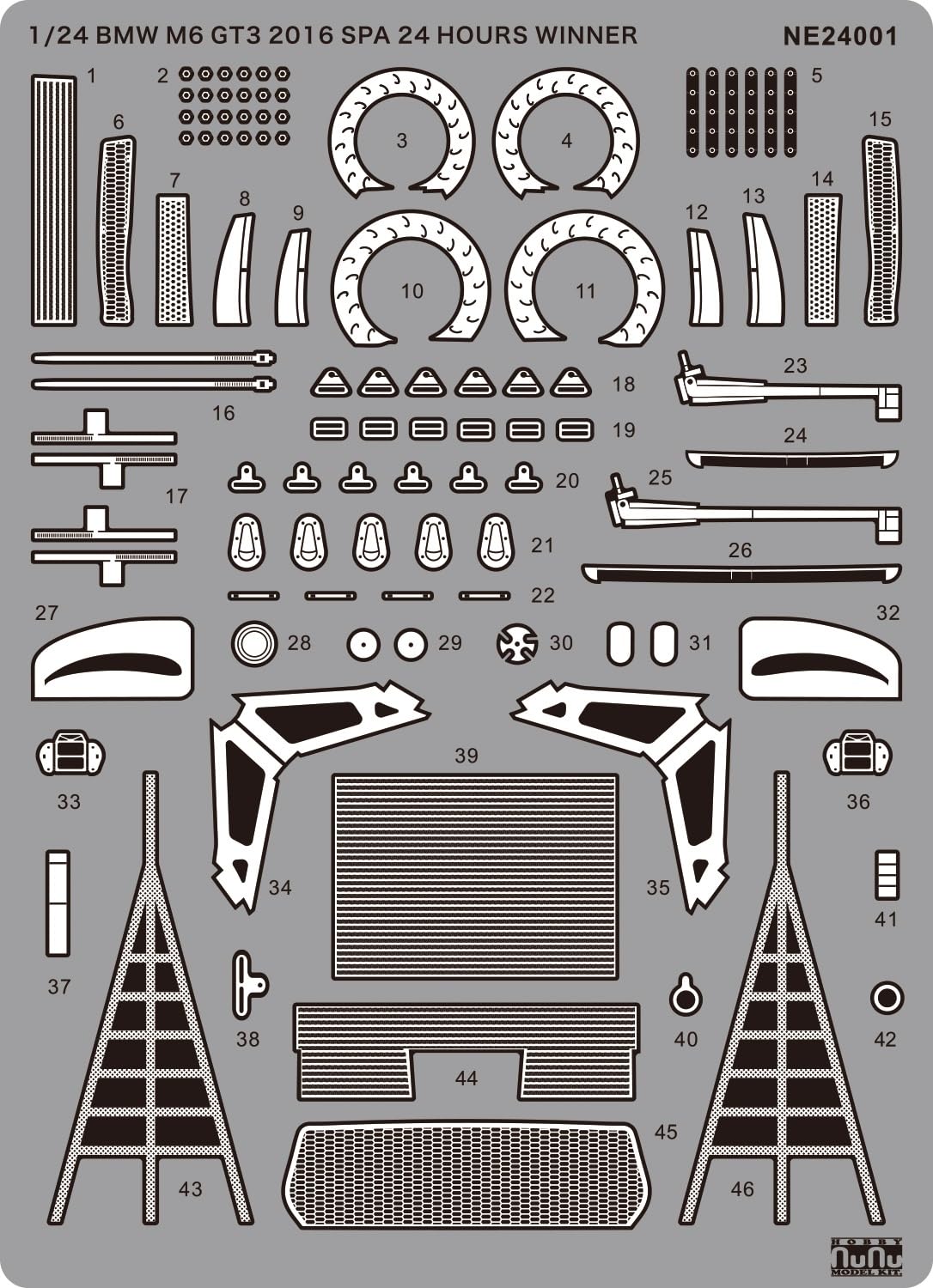 

Гоночная серия BMW M6 GT3 2016 Spa 24 Hour Race Winner Detail Up Parts Пластиковые детали для модели NE24001 Platz/NuNu 1/24 (Машина)