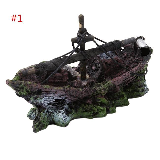 Wreck Sunk Ship Aquarium Ornament Sailing Boat Destroyer Fish Tank Cave Decor
