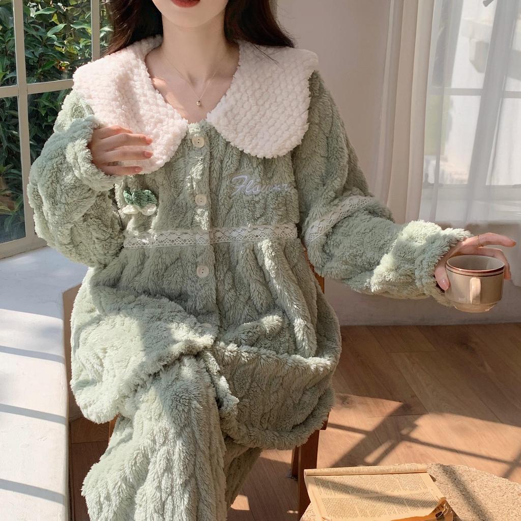 Women's Coral Fleece Pajamas - Thick Velvet Princess Style for Autumn & Winter