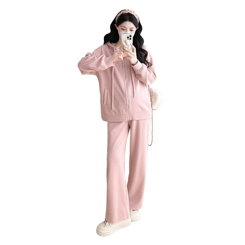 2025 New Autumn/Winter Maternity Hooded Knit Sweatshirt & Casual Pants Set - Loose Fit