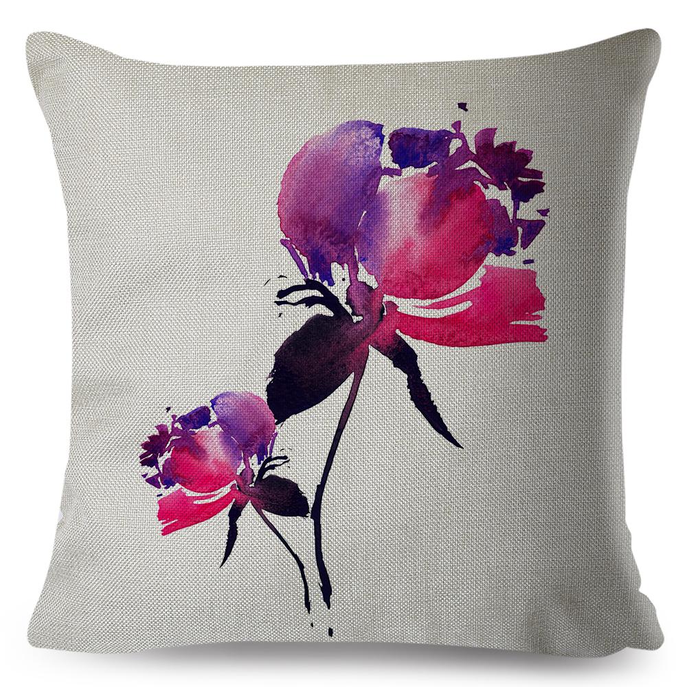 Modern Watercolor Cushion Cover Abstract Floral Painting Design Soft Fabric Study Room Office Home Decor Pillow Case
