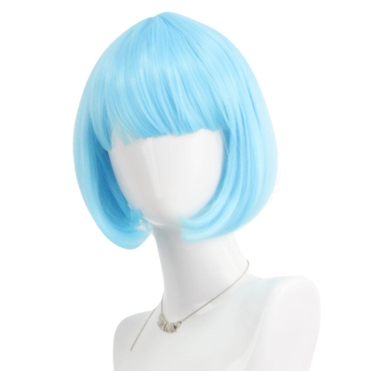 

New Blue Short Straight Synthetic Bob Wigs with Bangs High Temperature Fiber for Women Anime Reality Show Costume Party Gifts синій