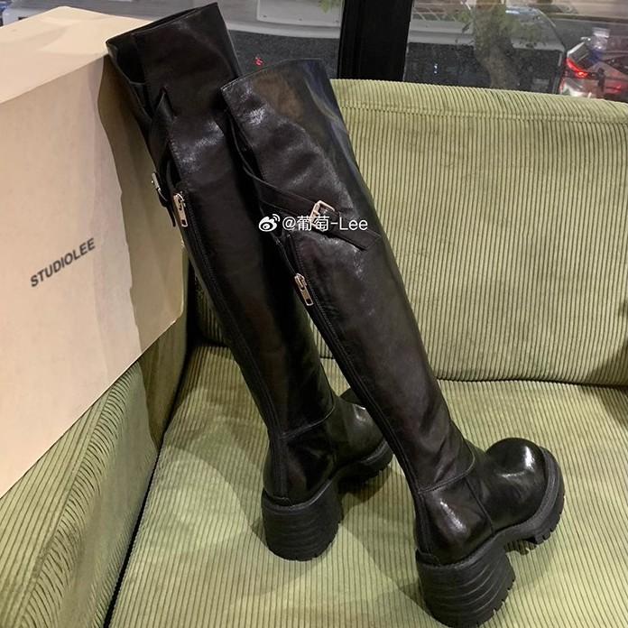 Shoes British style round head thin versatile thick heel back zipper knee boots boots