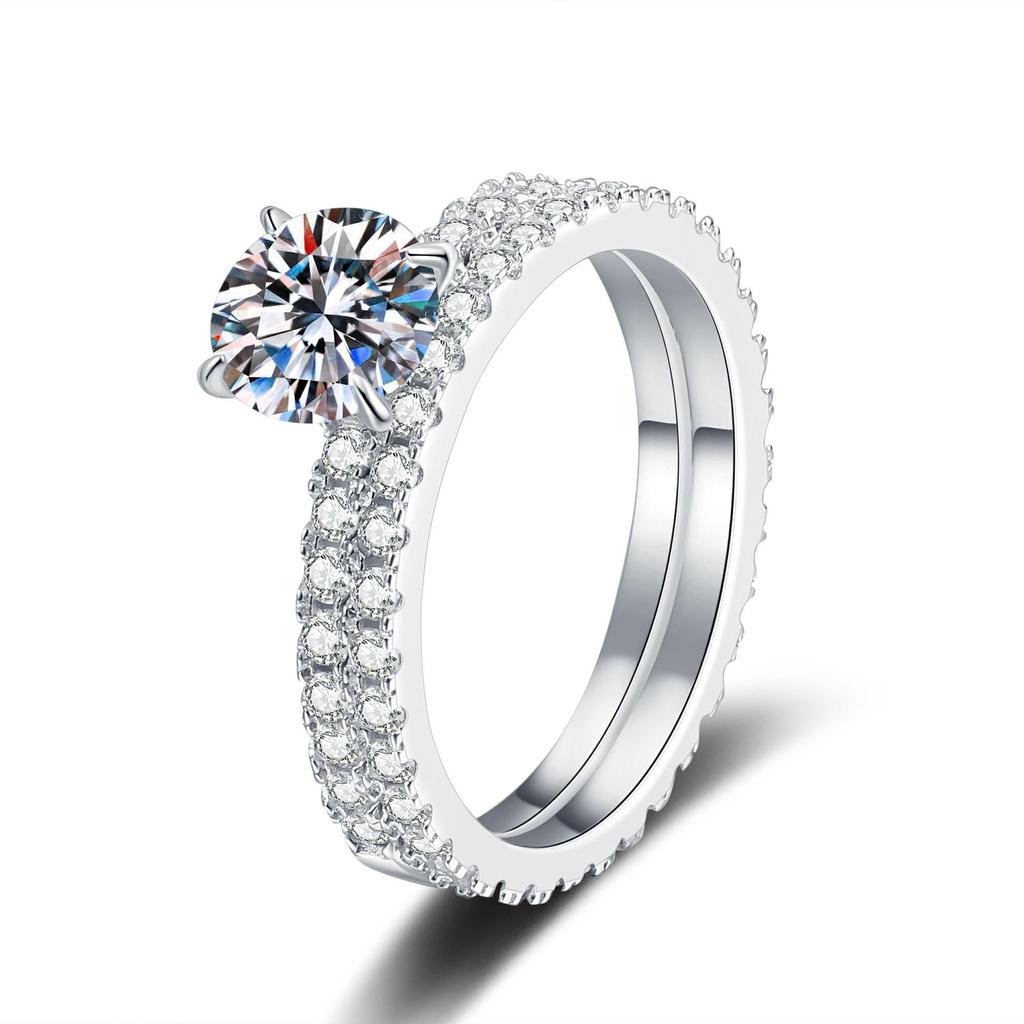 Eleganter S925 Sterling Silber Moissanit Ring - Leichter Luxus Japanischer Koreanischer Stil Stapelbarer Pavé Ring für Damen.