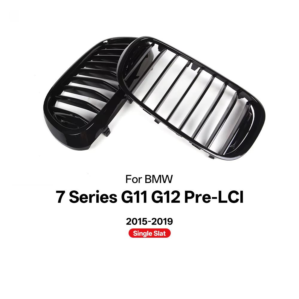 Front Kidney Hood Radiator Grille For BMW 7 Series G11 G12 Pre-LCI 2015-2019 Gloss Black Replacement Front Bumper Grills Single Slat