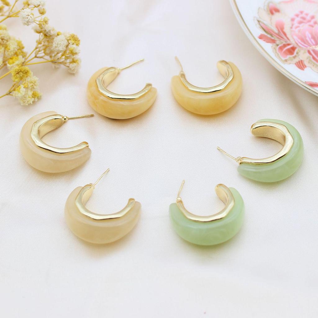 Women's Retro Resin Earrings with S925 Silver Needle - Light Luxury Fashion & Real Gold Color Retention