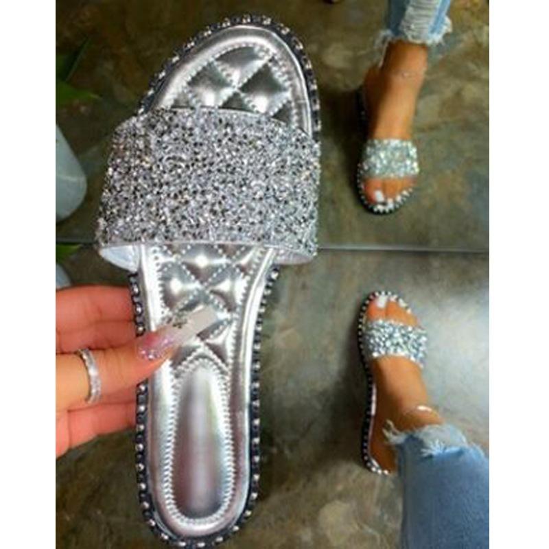 

Летняя женская обувь слово стразы шлепанцы женская одежда 40 серебряный