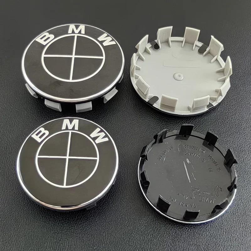 YABBF1 For BMW New 2025 4pcs 56MM 68MM Full Black Badge Car Wheel Center Hup Caps Wheel Cover For BMW E46 E90 E60 E36 F30 F10 F01 X5 X3
