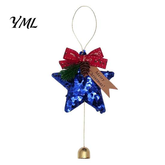 Durable Polyester Ornaments Glitter Star Bell Ornaments, Sequin Hanging Decoration with Bow Pine Seasonal Party Supplies Cone, Sparkly Christmas Tree