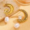 1 Pair Women Earrings Ear Pin Structure Star Moon Design Drop Earrings with Imitation Pearl Pendants Jewelry Set