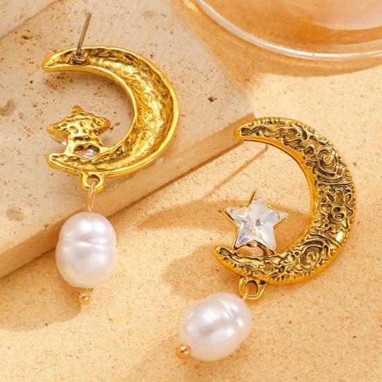 1 Pair Women Earrings Ear Pin Structure Star Moon Design Drop Earrings with Imitation Pearl Pendants Jewelry Set