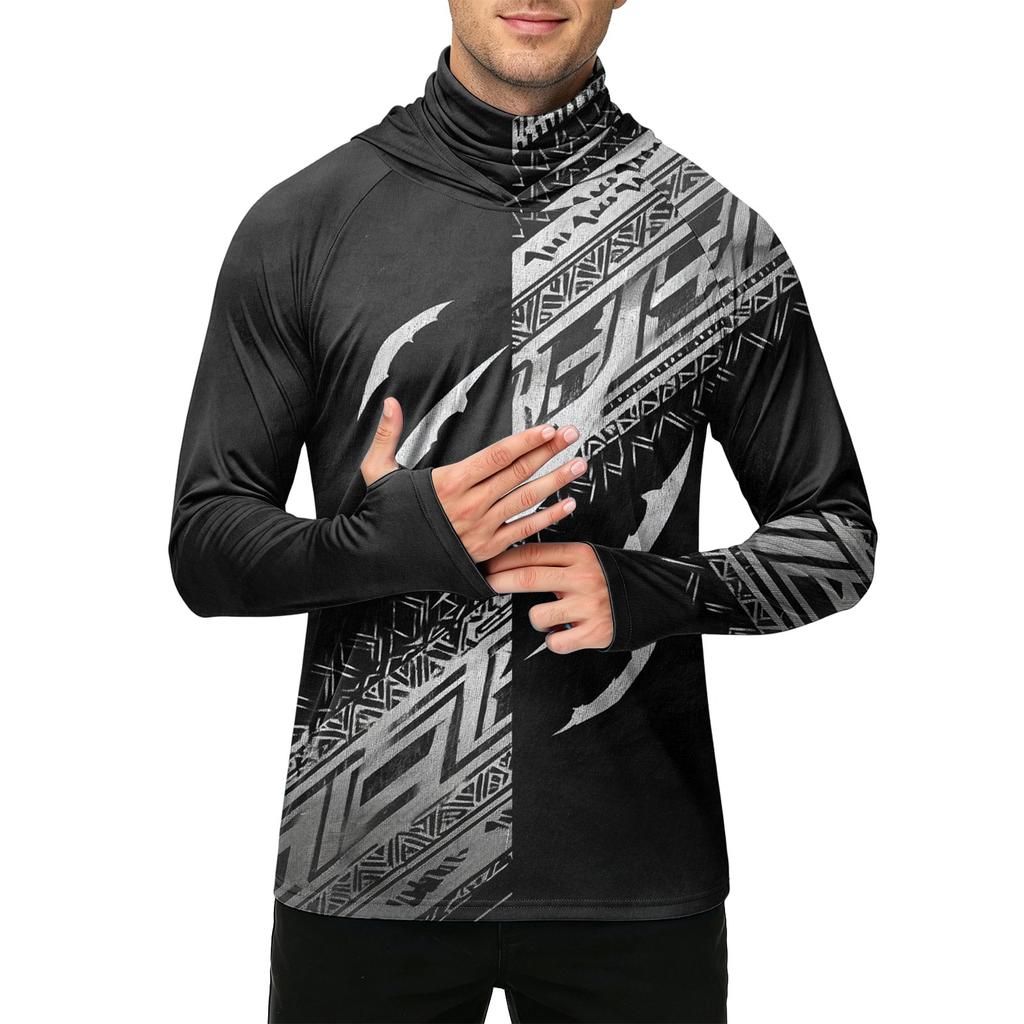 Men's Casual Outdoor Hoodie Long Sleeve Sun Protection Top Lightweight Breathable Striped Printed Hooded Shirt for Sports Hiking Fishing