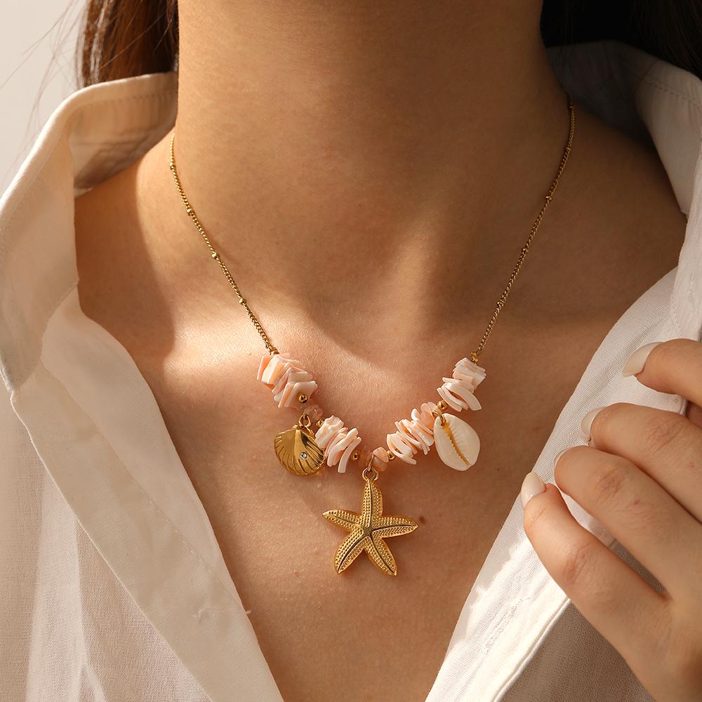 DIEYURO 316L Stainless Steel Irregular Shell Golden Scallop Pendant Necklace Women New Trend Waterproof Neck Chain Jewelry Gift