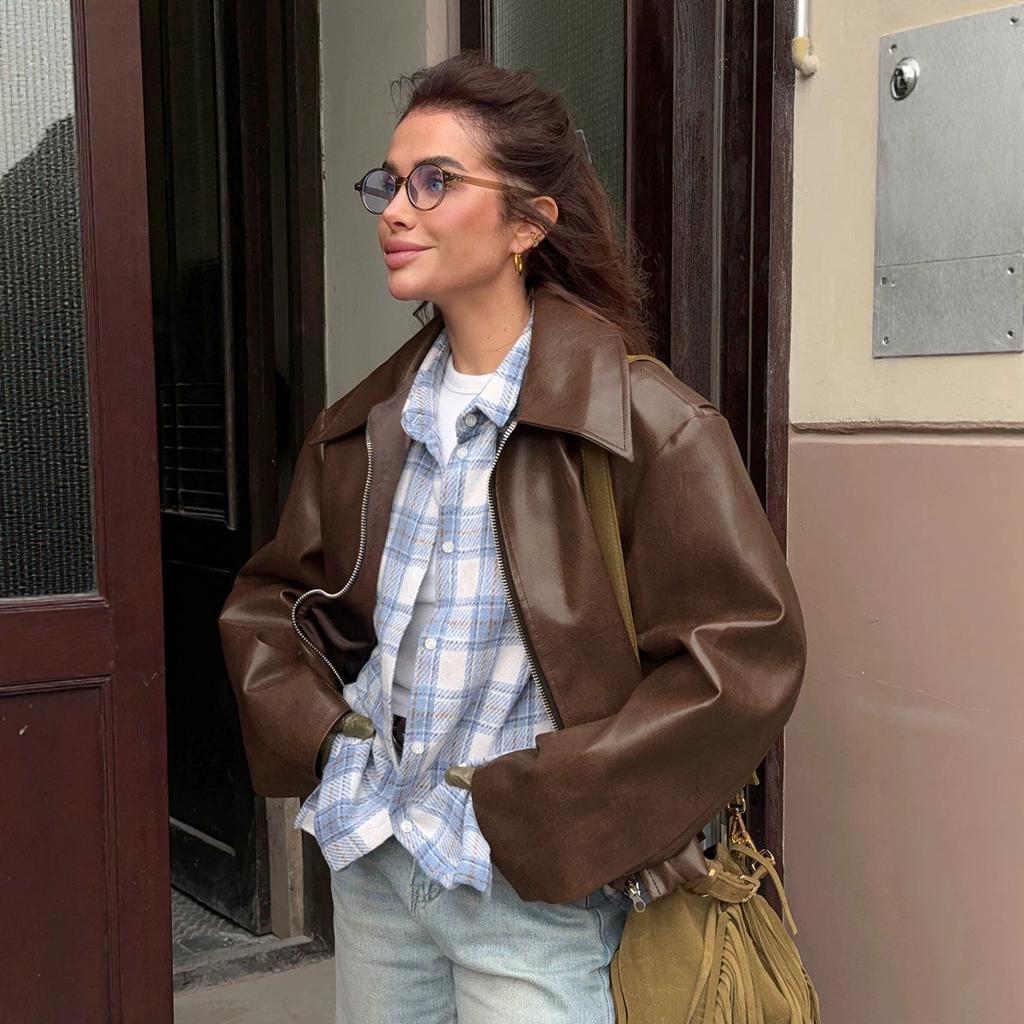 Locomotive leather jacket European and American autumn and winter new loose coat fashion leather jacket new women's coat