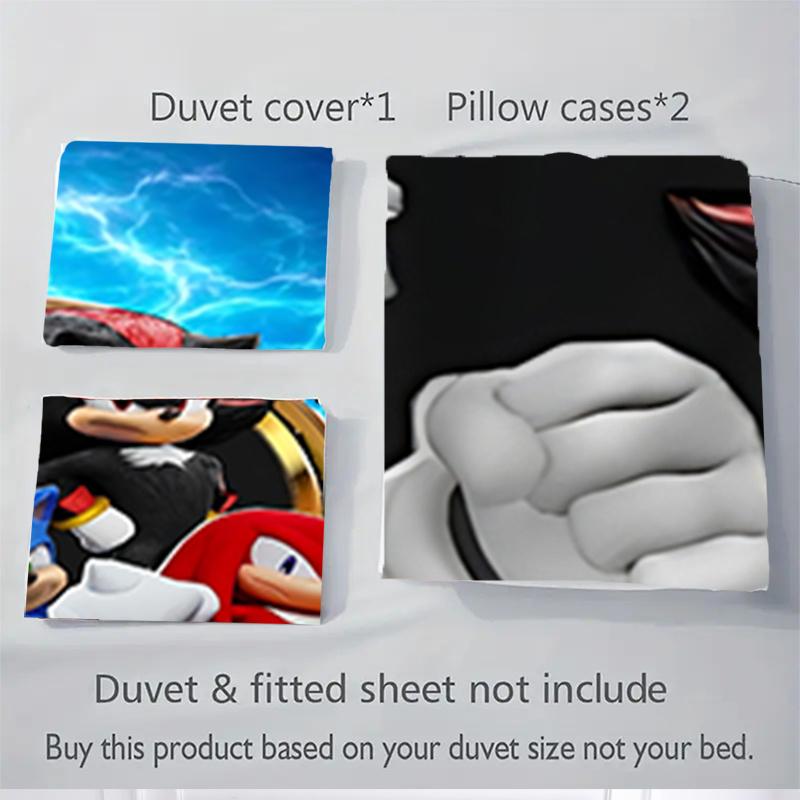 3pcs Sonic the Hedgehog Home Bedding Set-Universal Three-Piece Suit for Bedroom, Guest Room, Living Room, Hotel-Perfect Gift for Fans, Trave