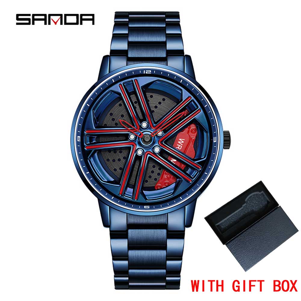 SANDA Happy People Fashion Men Watches Top Luxury Quartz Watch Waterproof 360 Rotating Car Wheel Dial Watch For Male Sport Clock