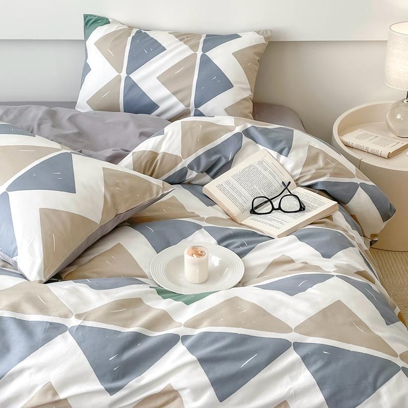 Sleep Grid Cotton Cartoon Printed Student Dormitory 3-Piece Set Home 4-Piece Set