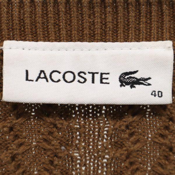 LACOSTE Cotton Blend Long sleeve V neck knit 40 Brown sweater Women Used