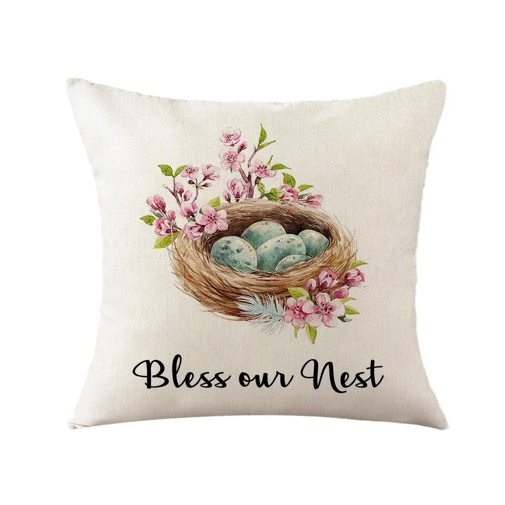 Easter Decor Pillowcases 45x45cm Linen Pillow Cover Easter Decorations Favors Pillows Cushion Cover Easter Bunny Eggs Pillowcase