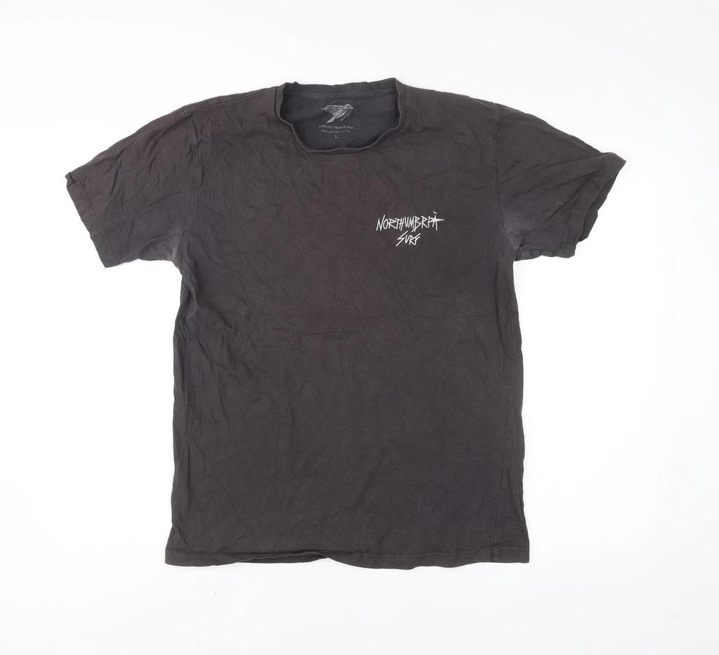 Spread Your Wings Mens Black Graphic Surf T-Shirt Size L Cotton