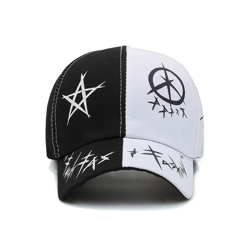 Patchwork Hat New Baseball Cap with Star Print Korean Style Duckbill Cap Street Style Unisex Sun Hat with Wide Brim
