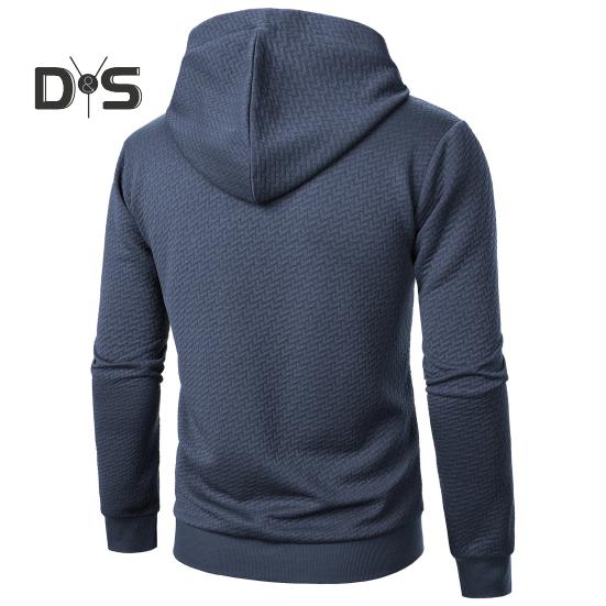 Men Fall Winter Hoodie Solid Color Drawstring Long Sleeves Jacquard Design Hooded Elastic Cuff And Hem Thin Daily Wear Casual Sport Top
