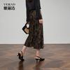 Amber flowing light dress casual retro printed velvet half skirt women's skirt straight tube skirt