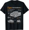 Tiger Tank Panzer PzKpfw VI World War 2 Blueprint Men T-Shirt Short Casual 100% Cotton Shirts