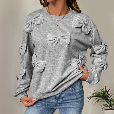 Bow Knot Sweatshirt Kawaii  Casual Solid Loose Long Sleeve Pullover Korean Fashion O-neck Oversized Top