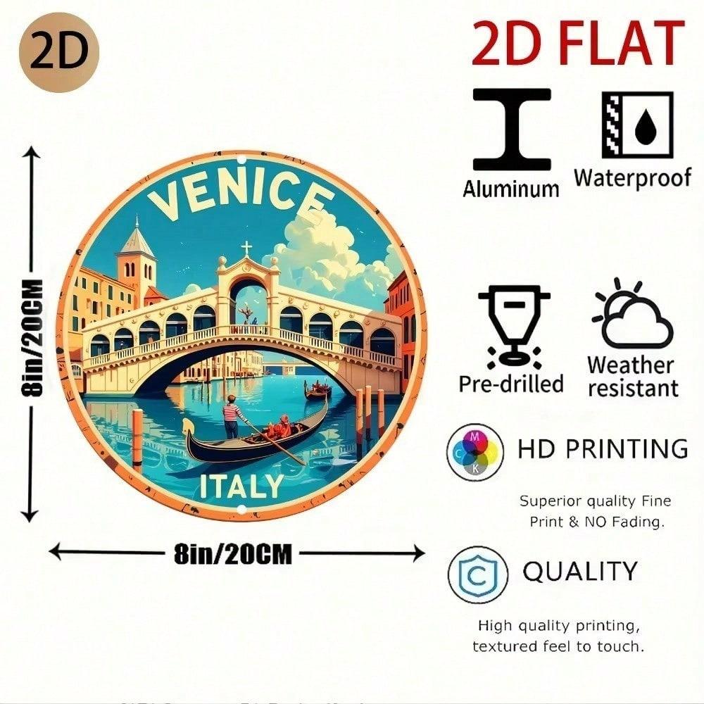 Retro Italy Venice Metal Wall Art 2D Flattened Aluminum Vintage Travel Poster Home Decor Decorative Metal Sign