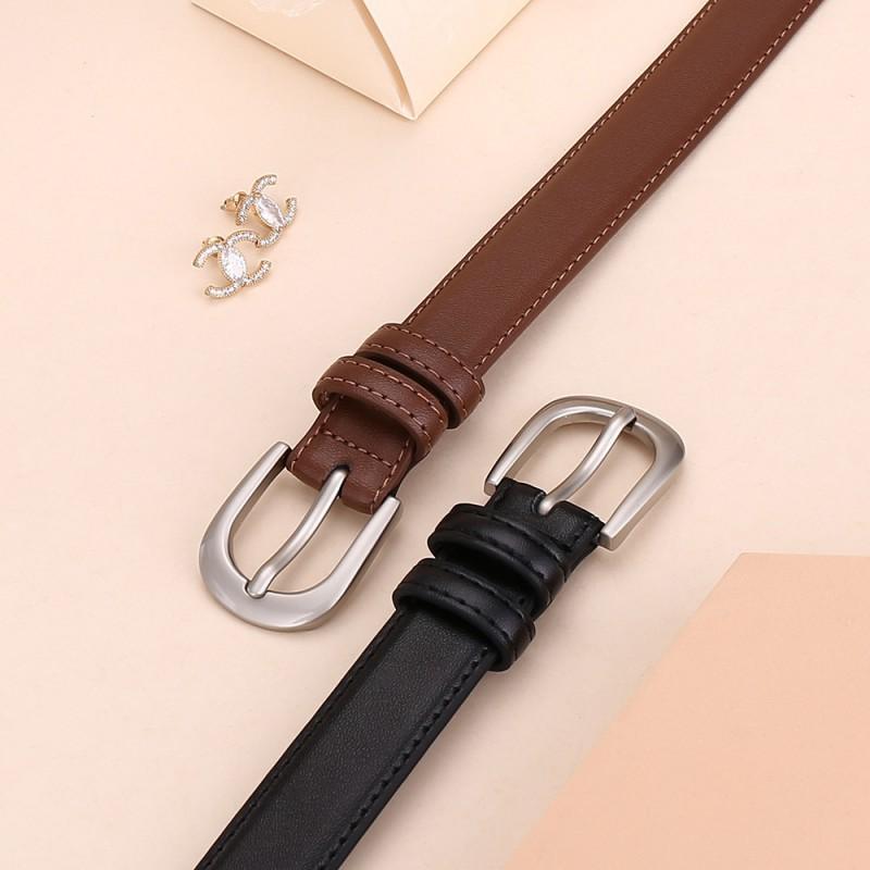 Womens Genuine Leather Belt With Pin Buckle Slim Business Waistband Office Casual Formal Wear Black Brown Beige Tan