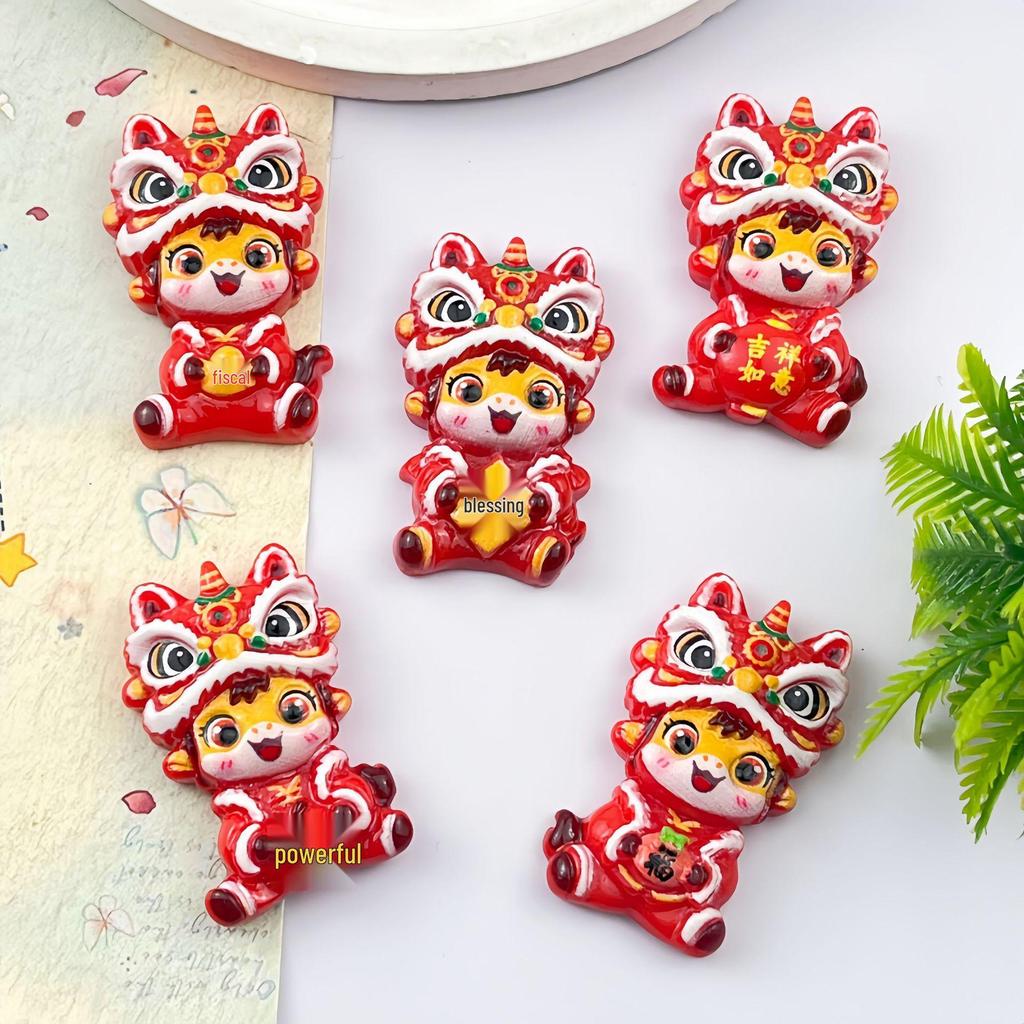New Year Festive Lion Resin DIY Hair Clip & Keychain Accessories