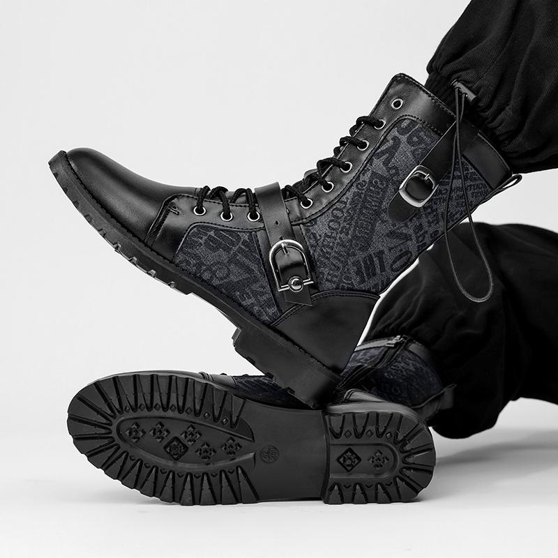 Retro British Style Mens Boots Autumn Winter Fashion Leather Boot High Top Black Cowboy Shoes Men Tooling Motorcycle Ankle Boots
