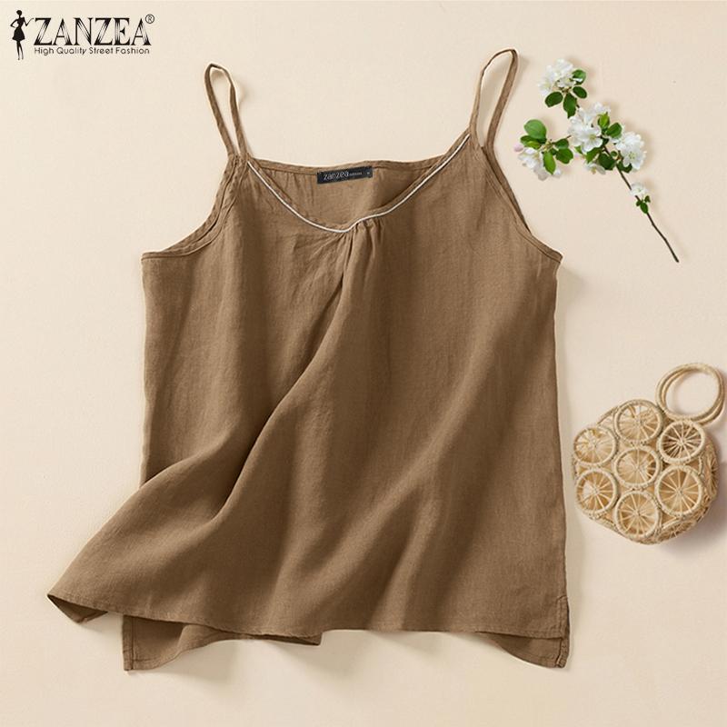 

ZANZEA Женские майки, летние повседневные хлопковые майки без рукавов