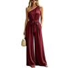 [Factory direct sales] New European and American cross-border women's clothing sexy slanted shoulder high waist drape and thin holiday jumpsuit