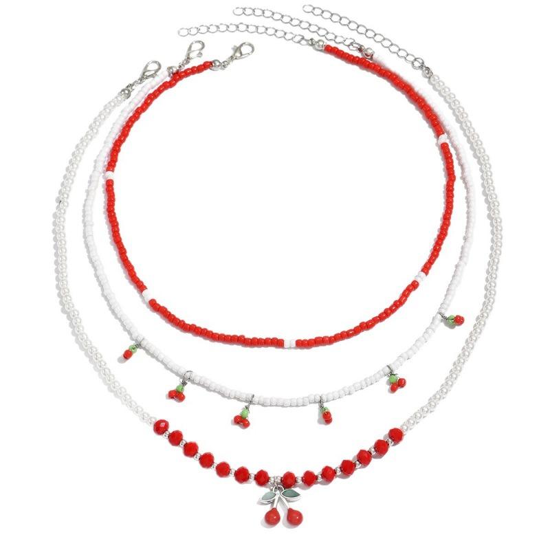 Cherry Set Necklace Multi-layer Stacking Design Summer Small Fresh Rice Bead Chain Accessories Necklace Women