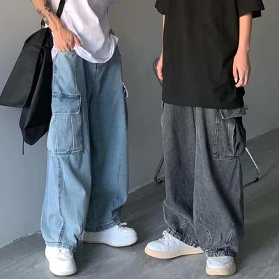 Muži Letní Cargo Džíny Více Kapsy Rovné Široká noha Džínové kalhoty Retro Volný střih Džínové kalhoty Streetwear