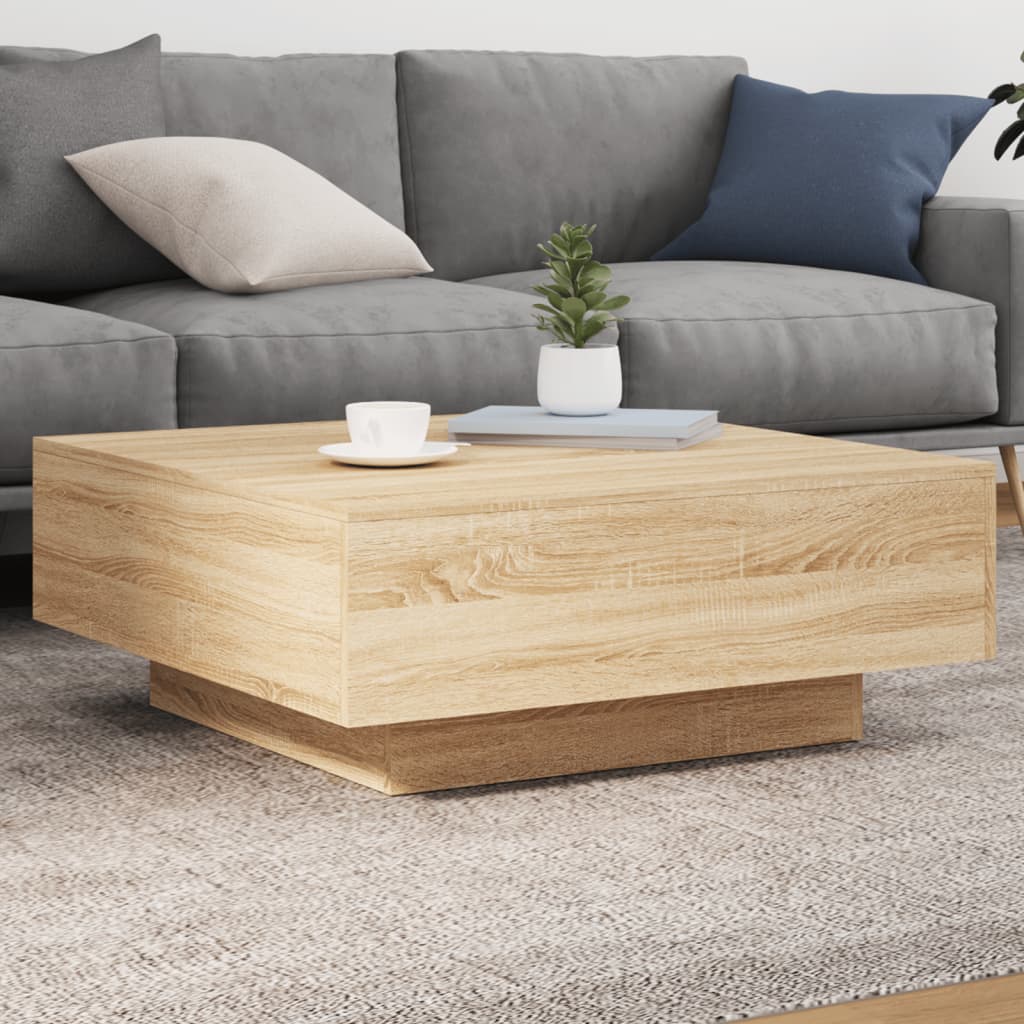 LED Coffee Table, Sonoma Oak, 80x80x31 Cm
