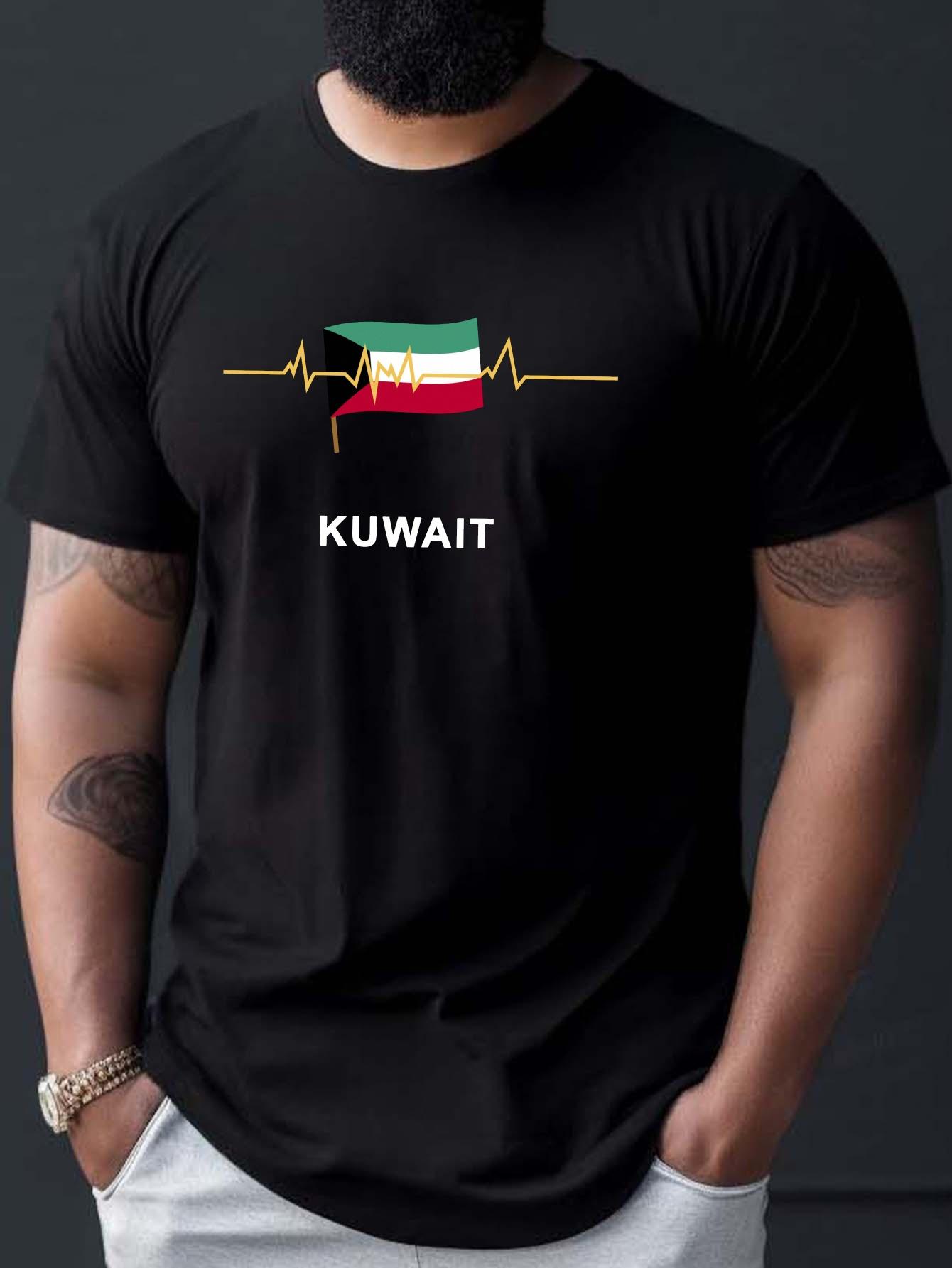 

Men s Casual Kuwait Flag EKG Graphic T-Shirt Short Sleeve Crew Neck Tee with WordArt Print Polyester for Summer Top 5XL різнокольоровий