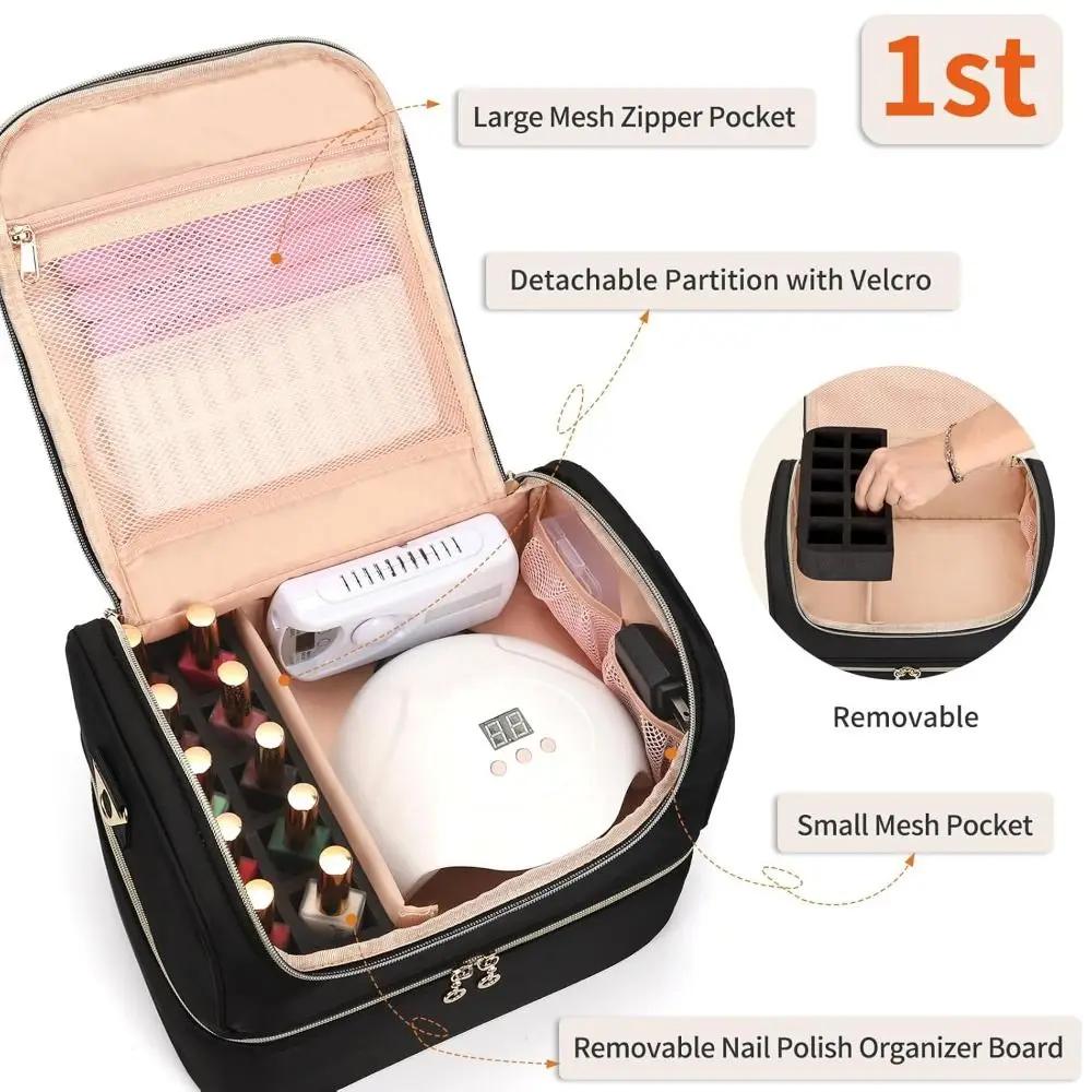 Double Layer Nail Polish Organizer Bag Holds 60 Bottles Large Capacity Nail Supplies Organizer Travel Case Makeup Bag