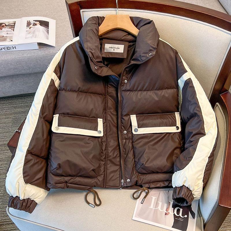 

Ветрозащитные и водонепроницаемые зимние куртки из ПУ для женщин, утепленные, свободного кроя, с карманами, парки, пальто для женщин, теплая куртка с подкладкой для женщин XL кофейный