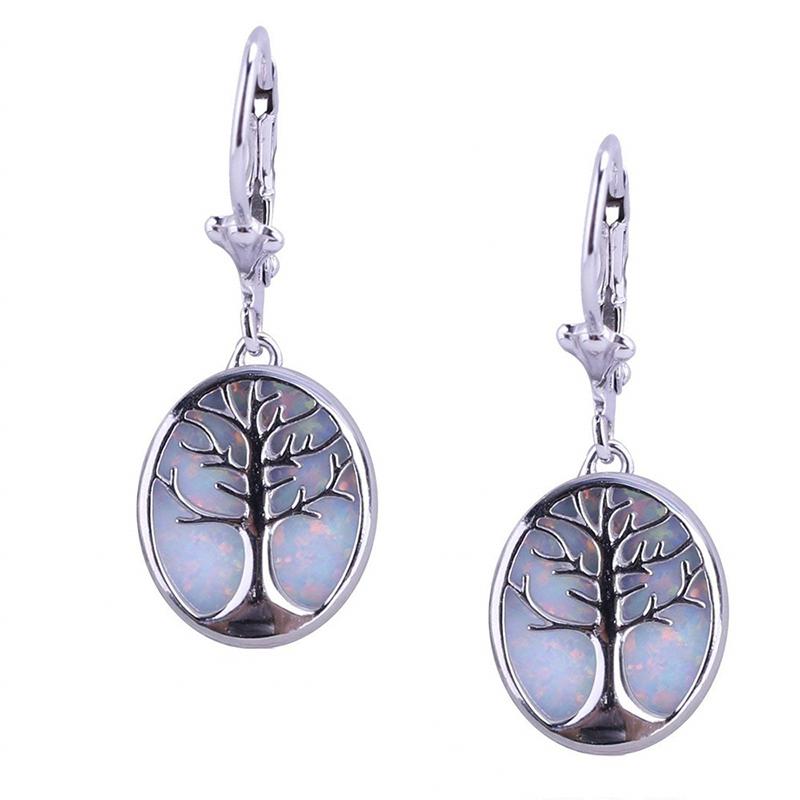 Módní Stylové Náušnice Strom Života Dlouhé Visací Boho Ženy Syntetický Modrý Fire Opal Femme Přehnané Statement Šperky Doplňky Suvenýr