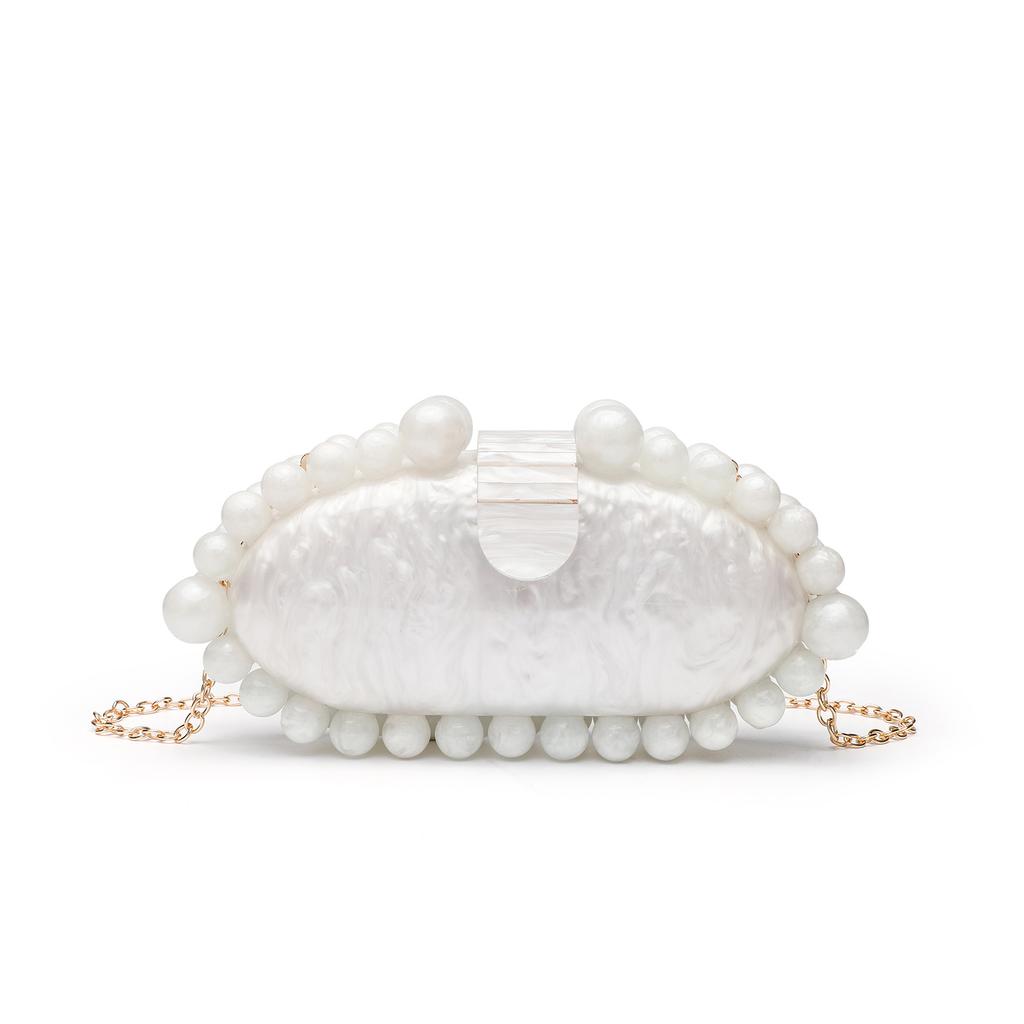 Fashionable and Minimalist Pearl White Acrylic Bag, Dinner Bag, Elegant Marble Patterned Handbag for Socialites, Crossbody Bag