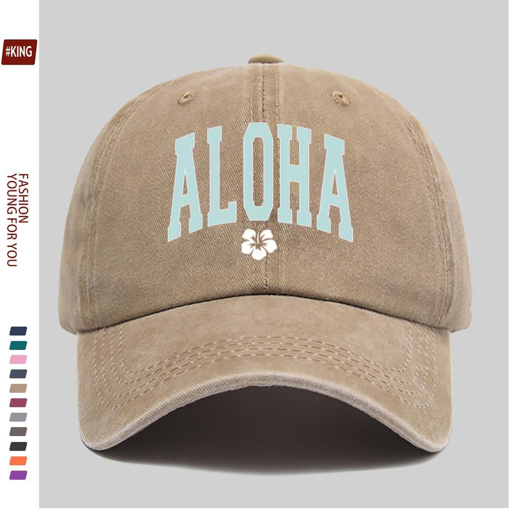 Aloha Hibiscus Washed Baseball Cap Denim Casual Adjustable Sun Hat for Unisex Travel