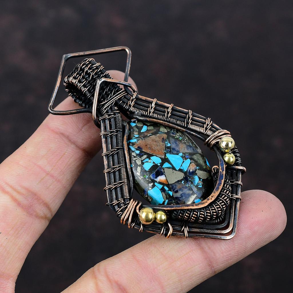 Copper Multi Turquoise Pendant Copper Wire Wrapped Gemstone Pendant Handmade Copper Jewelry Brand New Pendant Wire Wrap Jewelry Gift For Him