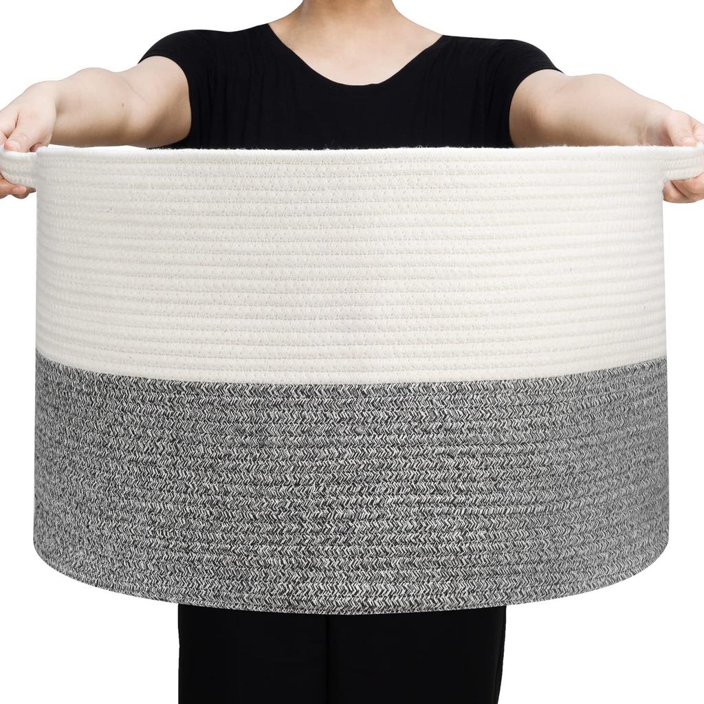 Toplife Rope Basket, Cotton Storage Basket, Laundry Basket with Handles, Large Capacity for Toys, Stuffed Animals, and Blankets, 55*55*35cm (Gray)