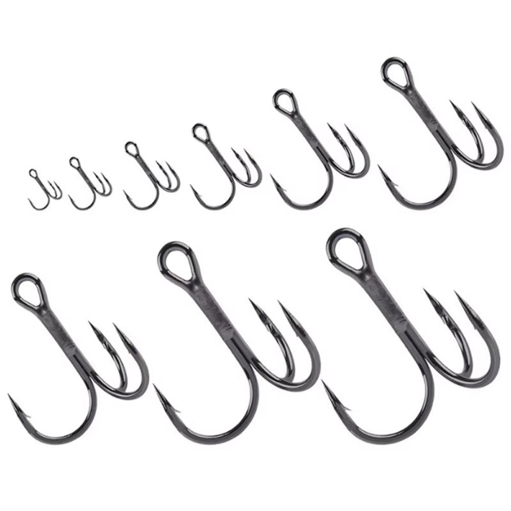 50Pcs/box Sharp Treble Fishing Hooks Set High Carbon Steel Barbed Wide Gap Round Bend Hooks for Lures/Baits Sizes 2#-14#
