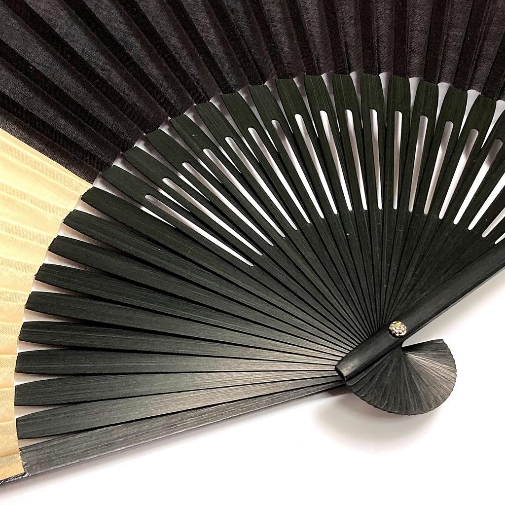 Folding Cotton with Fan Black Unisex [Hanakanzashi] Fan, 21cm, Fabric, Case, Two-Tone & Beige, Compact, Simple,