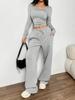 Women's Fashion Casual Wide Leg Pants Long Sleeve Crew Neck Solid Color Slim Fit Two Piece Set Autumn Winter Outfit